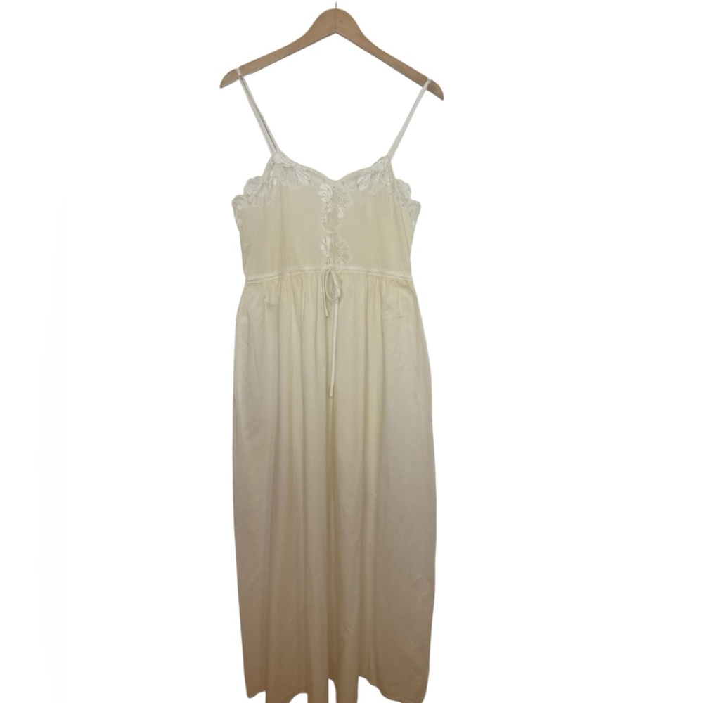 Vintage 60’s Eve Stillman Lace Trim Ivory Cotton Maxi Nightgown Dress Medium